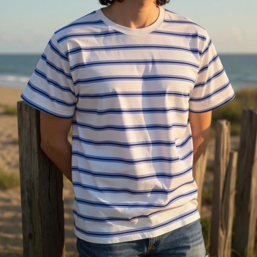 Classic Dickies Blue and White Striped Tee - EUC